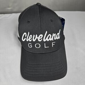 Cleveland Golf Hat Cap Mens Large Black Logo Adjustable Strap Back Nylon Spandex